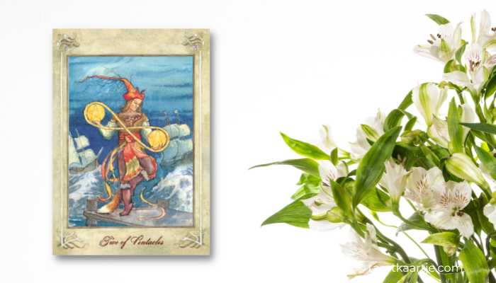 Pentakels 2 van de Llewellyn Tarot pentakels 2